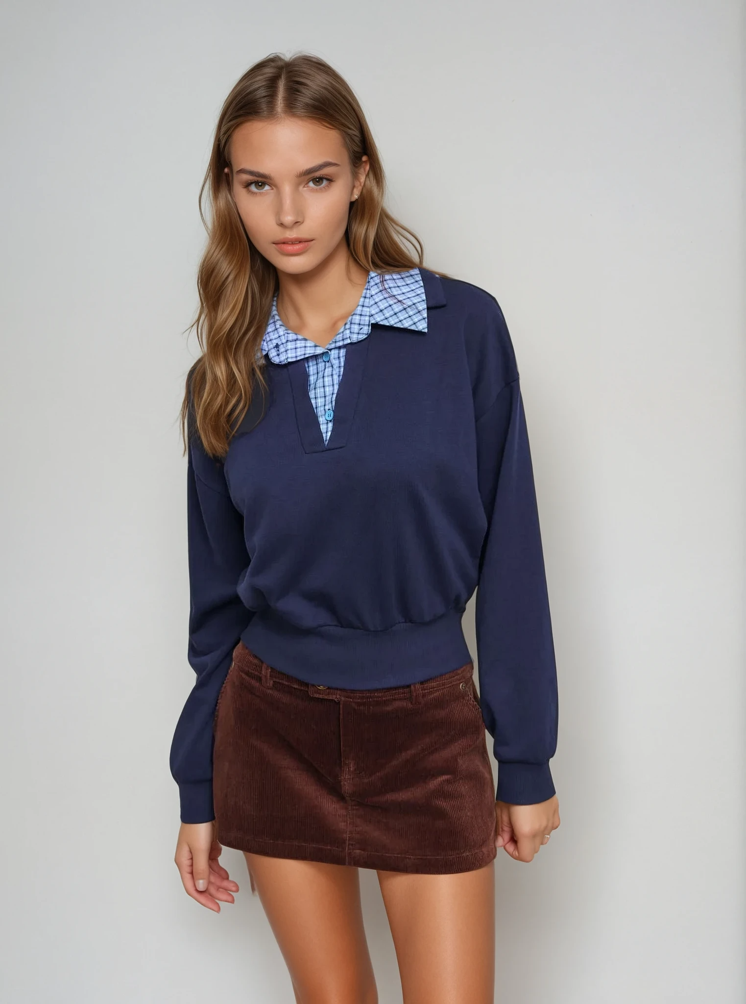 Terry Checks Collar Sweatshirt - LA FEMME WANDERER