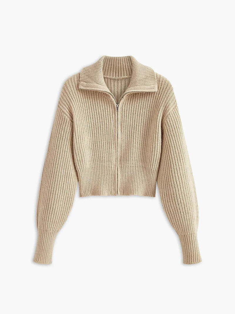 Cardigan con revers a costine e cerniera