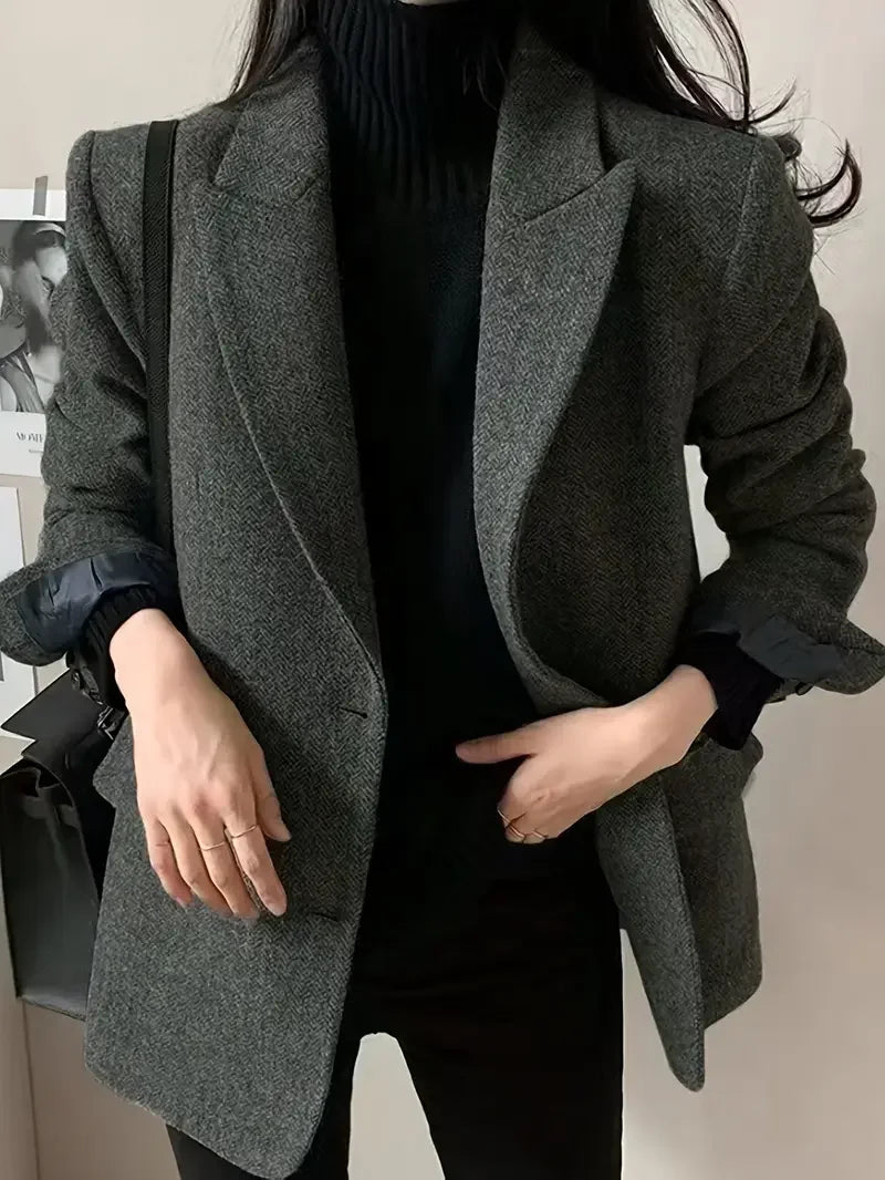 Blazer in misto pile a spina di pesce in stile retrò chic