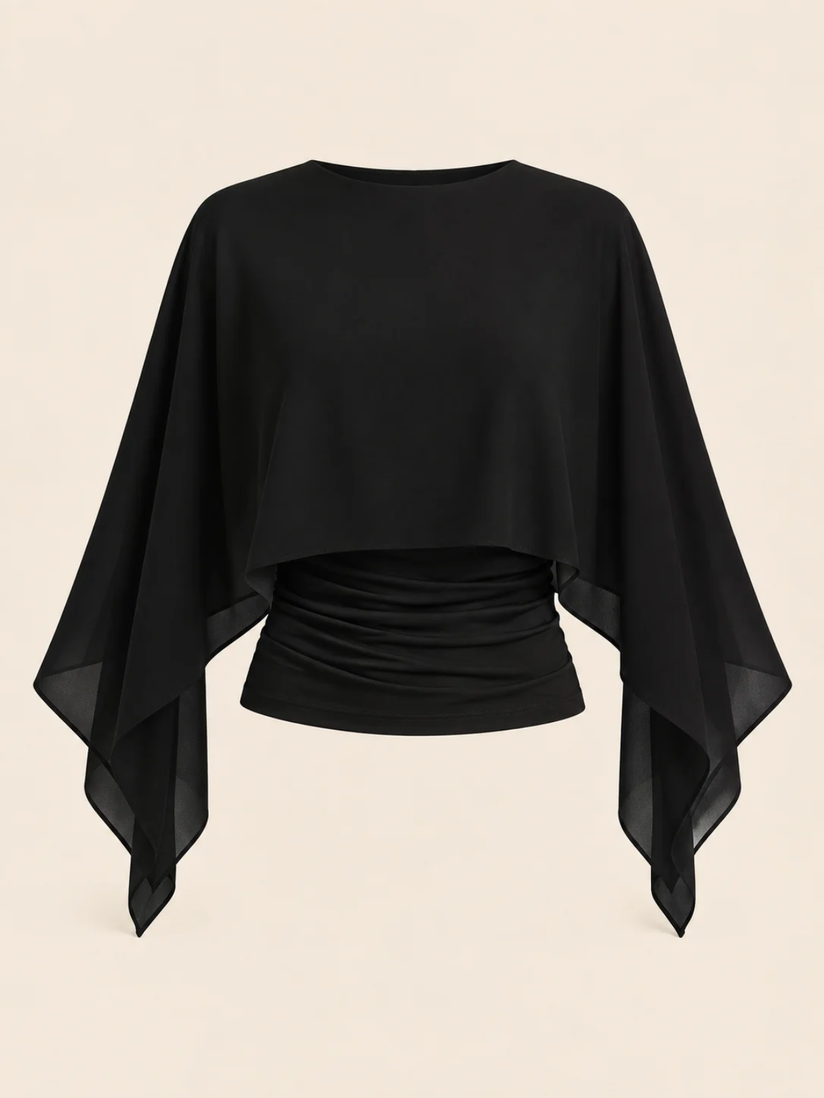 Asymmetric Cape Sleeve Chiffon Top