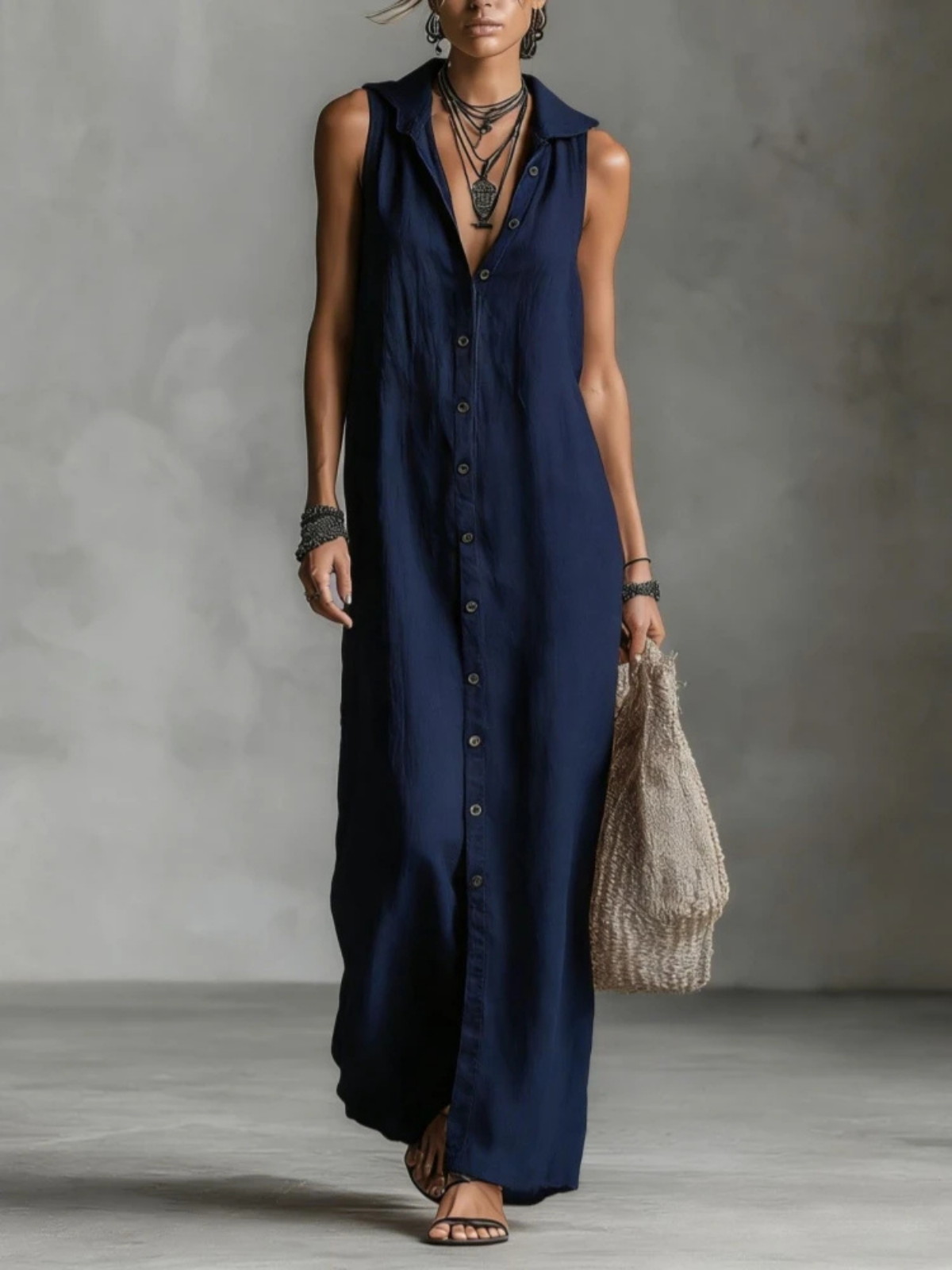 Coastal Style Maxi Dress – Casual Sleeveless Hooded Summer Dress