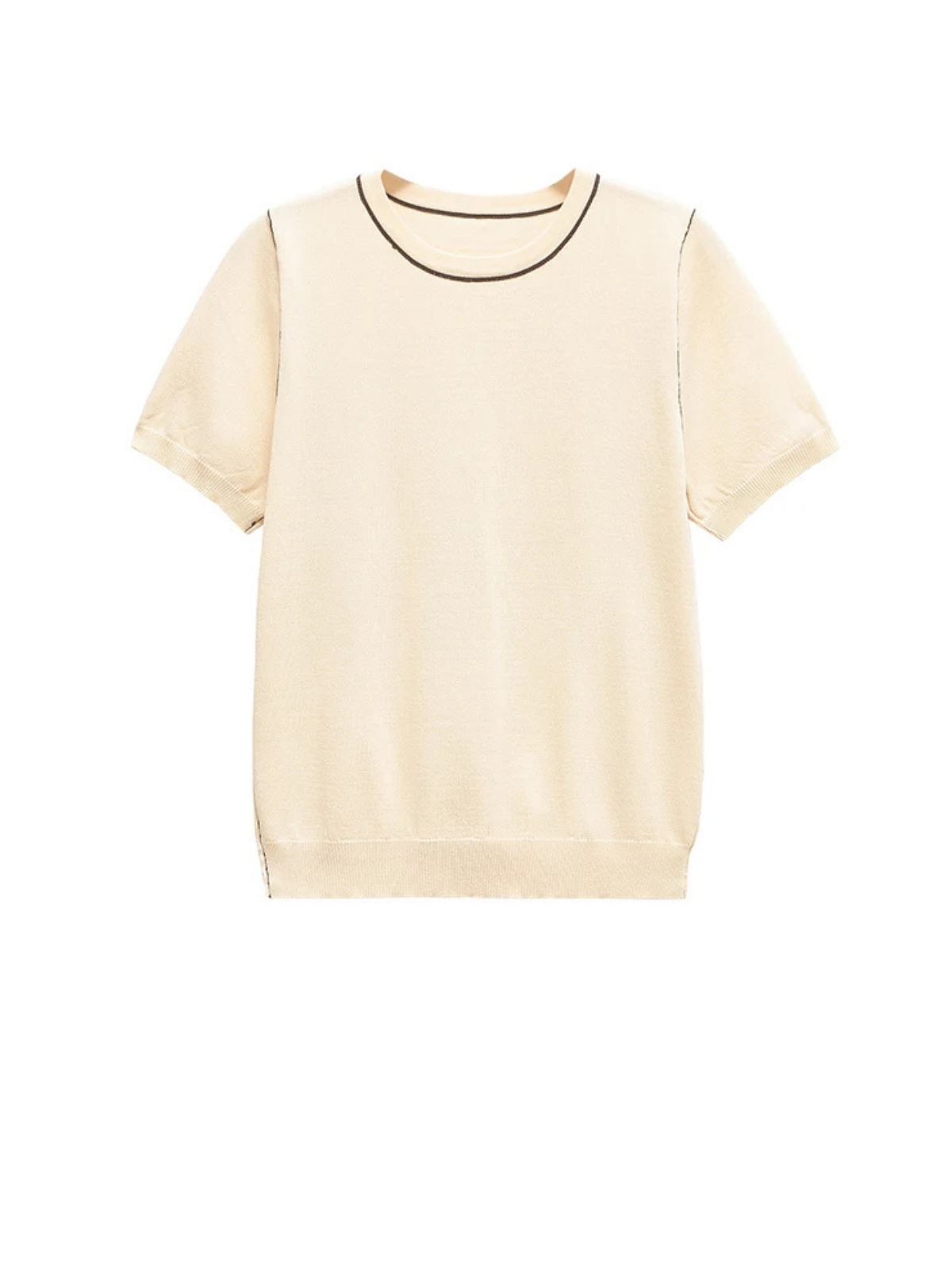 Contrasting Piping O Neck Knit Tee